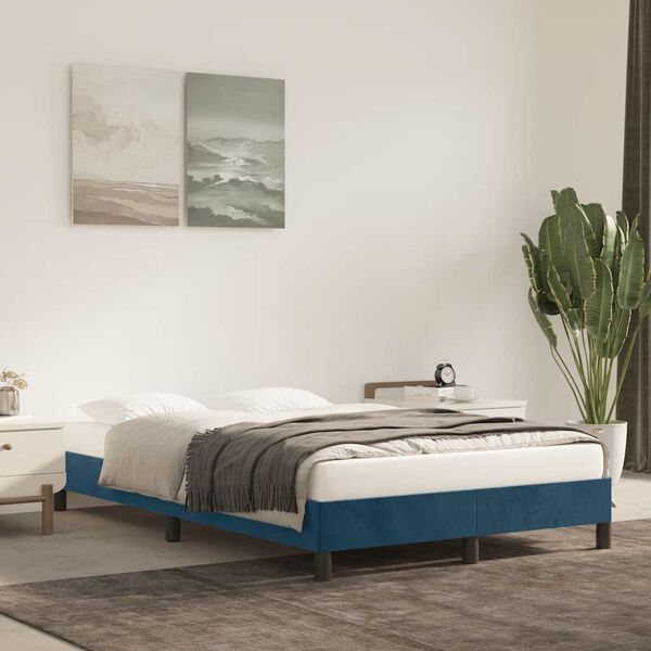 vidaXL Estructura de cama sin colch&oacute;n terciopelo azul oscuro 120x190cm