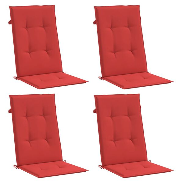 vidaXL Coj&iacute;n silla de jard&iacute;n respaldo alto 4 uds tela rojo 120x50x3 cm