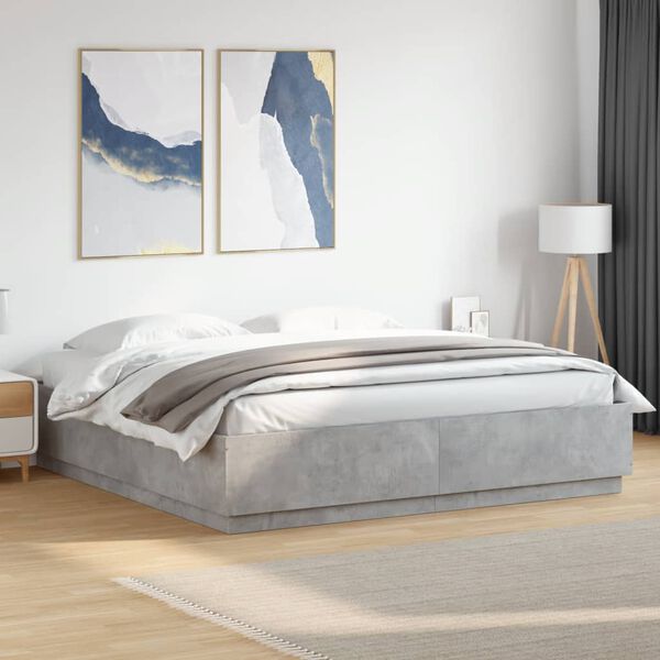 vidaXL Estructura cama con luces LED madera gris hormig&oacute;n 200x200 cm