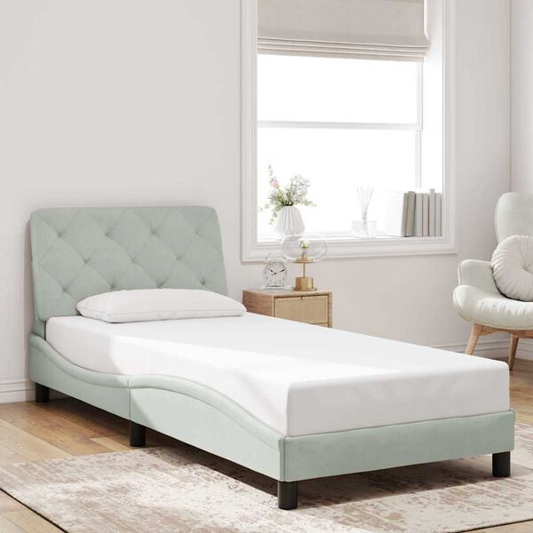vidaXL Estructura de cama sin colch&oacute;n terciopelo gris claro 90x190 cm