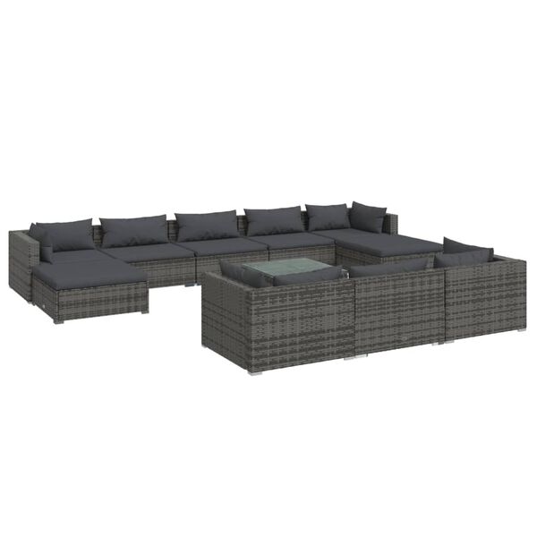 vidaXL Set de muebles de jardín 11 pzas y cojines ratán sintético gris