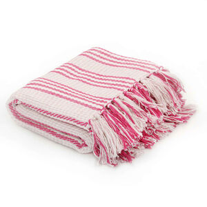 vidaXL Manta a rayas de algod&oacute;n rosa y blanco 160x210 cm
