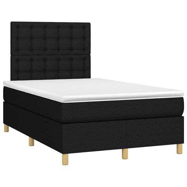vidaXL Cama box spring con colch&oacute;n y luces LED tela negro 120x190 cm