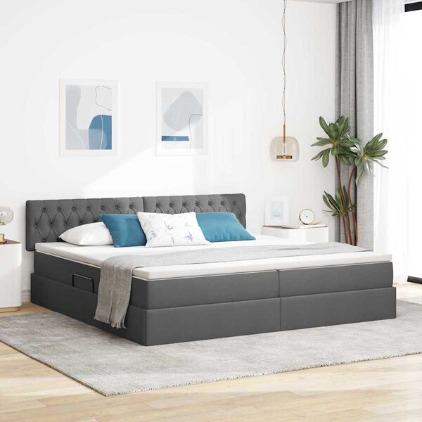 vidaXL Cama con almacenamiento y LED Gris oscuro 200 x 200 cm tela