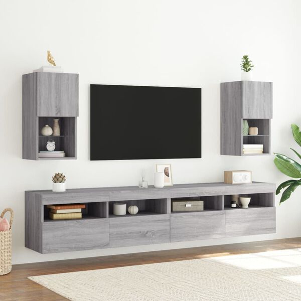 vidaXL Muebles para TV con luces LED 2 uds gris Sonoma 30,5x30x60 cm