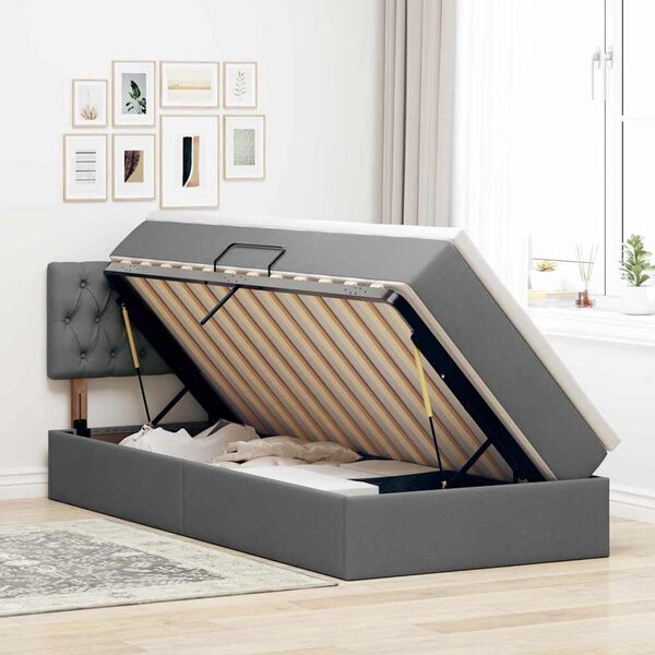 vidaXL Cama con almacenamiento y LED Gris oscuro 100 x 200 cm tela