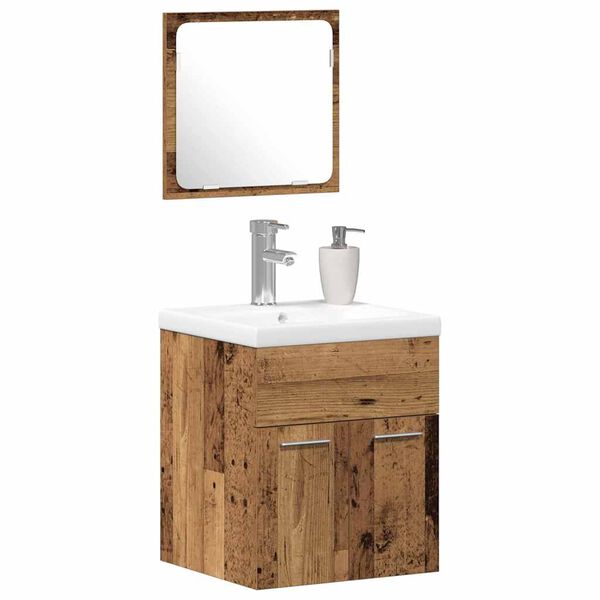 vidaXL Juego de muebles de ba&ntilde;o con puerta 3 pcs Madera envejecida
