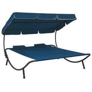 vidaXL Tumbona de jard&iacute;n con toldo y cojines azul