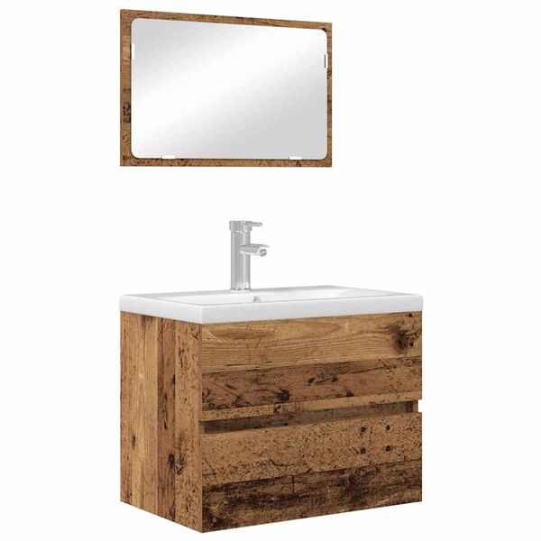 vidaXL Juego de muebles de ba&ntilde;o con caj&oacute;n 2 pcs Madera Vieja