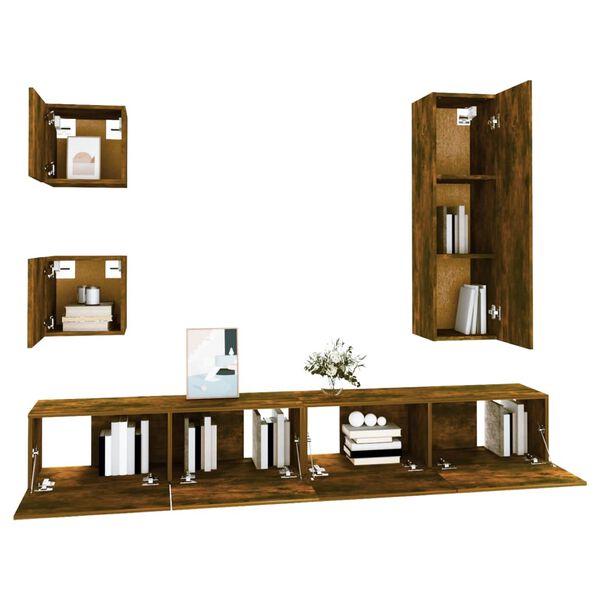 vidaXL Set de muebles de TV 5 pzas madera contrachapada roble ahumado