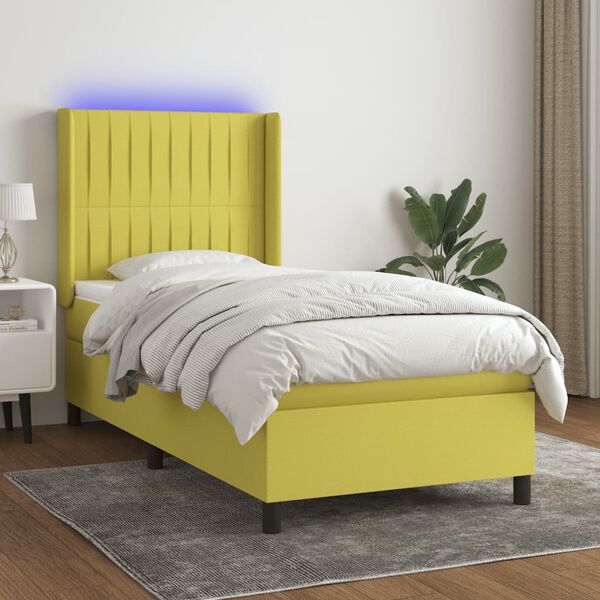 vidaXL Cama box spring colch&oacute;n y luces LED tela verde 100x200 cm