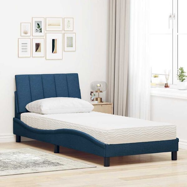 vidaXL Cama con colch&oacute;n Hanko tela azul 90x190 cm