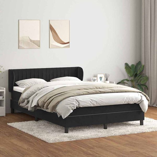 vidaXL Cama box spring con colch&oacute;n terciopelo negro 160x220 cm