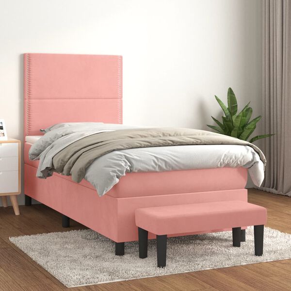 vidaXL Cama box spring con colch&oacute;n terciopelo rosa 80x200 cm