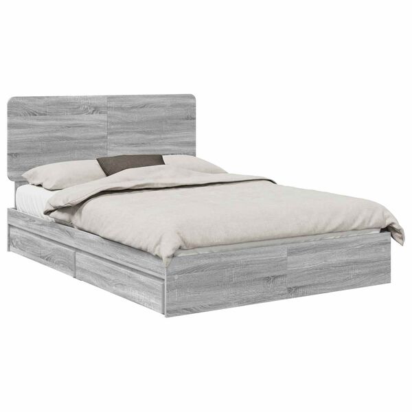 vidaXL Cama con almacenamiento con cabecera Gris Sonoma 140 x 200 cm