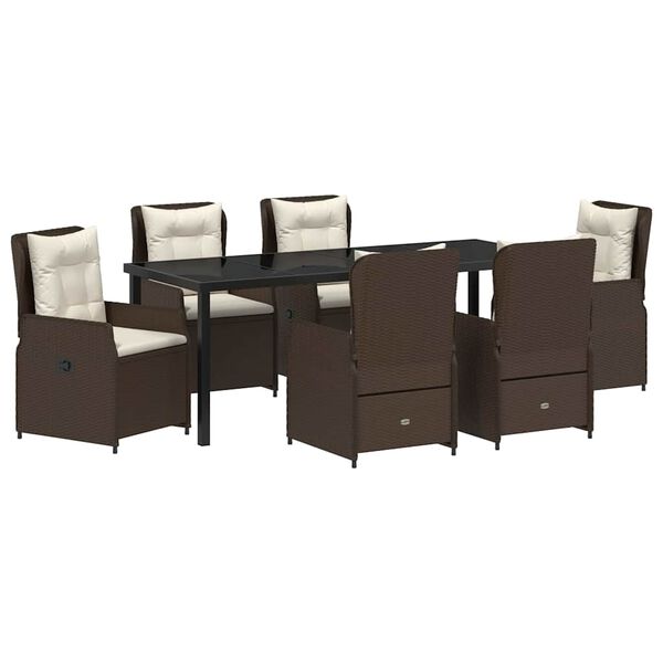 vidaXL Conjunto de Comedor de Jard&iacute;n 7 pcs Marr&oacute;n rat&aacute;n sint&eacute;tico