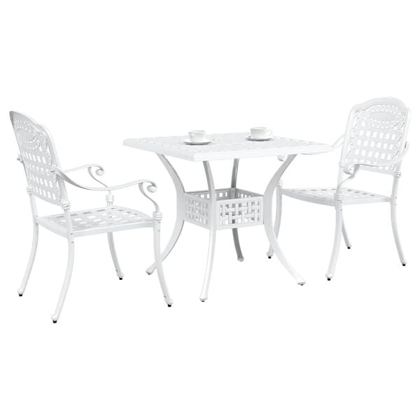 vidaXL Conjunto de mesa de jard&iacute;n 3 pcs Blanco Aluminio fundido
