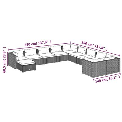 vidaXL Set de muebles de jardín 11 pzas y cojines ratán sintético gris