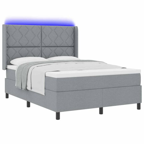 vidaXL Cama Box Spring LED con colch&oacute;n Gris Claro 160 x 200 cm tela