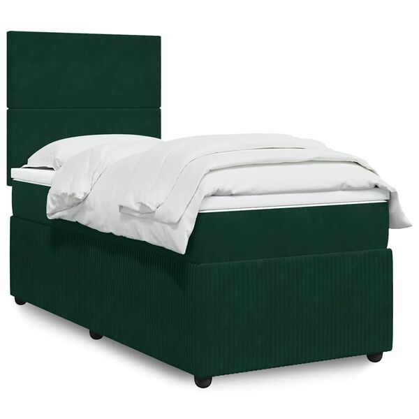 vidaXL Cama box spring con colch&oacute;n terciopelo verde oscuro 100x200 cm