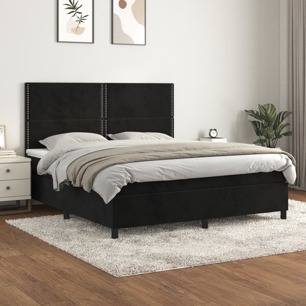 vidaXL Cama box spring con colch&oacute;n terciopelo negro 180x200 cm