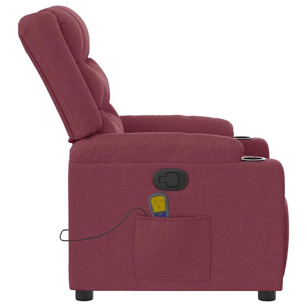 vidaXL Sillón de masaje reclinable de tela color vino tinto