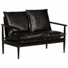 vidaXL Sofá de 2 plazas cuero auténtico con madera de acacia negro