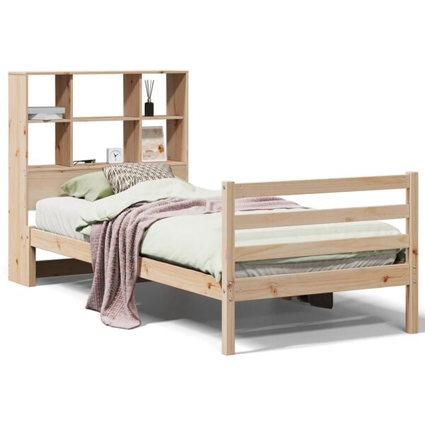 vidaXL Cama con estantería sin colchón madera maciza de pino 90x190 cm