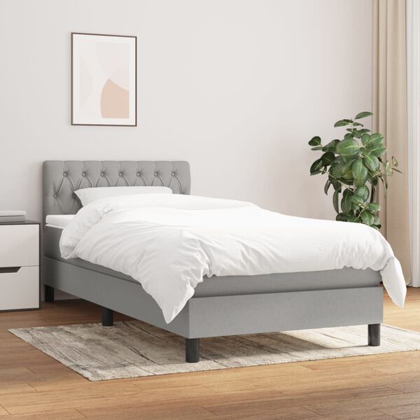 vidaXL Cama box spring con colch&oacute;n tela gris claro 90x200 cm