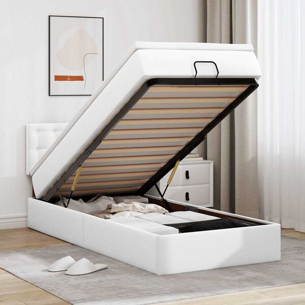 vidaXL Cama otomana colchón cuero sintético blanco 100x200cm