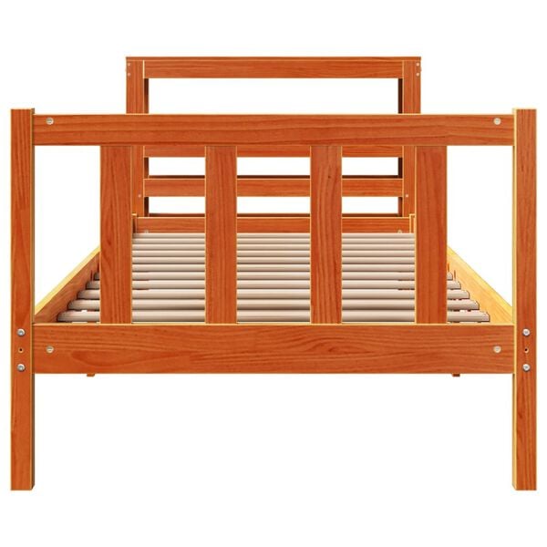 vidaXL Estructura cama con cabecero madera pino marr&oacute;n cera 90x200 cm