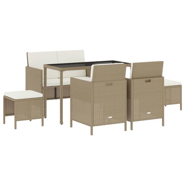vidaXL Set comedor de jardín 6 pzas con cojines ratán sintético beige