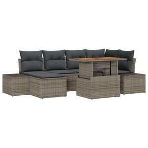 vidaXL Conjunto de sof&aacute; de jard&iacute;n 7 uds. Gris Polirat&aacute;n