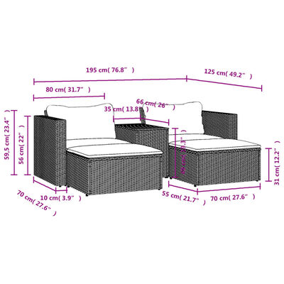 vidaXL Set sofás jardín y cojines 5 pzas ratán sintético acacia gris