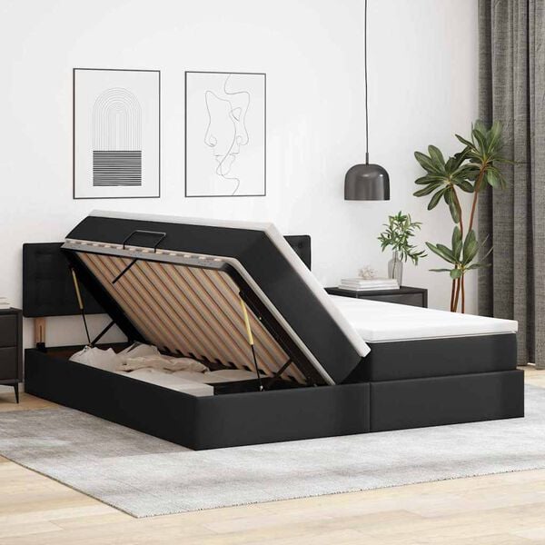 vidaXL Cama con almacenamiento Negro 200 x 200 cm Cuero sint&eacute;tico