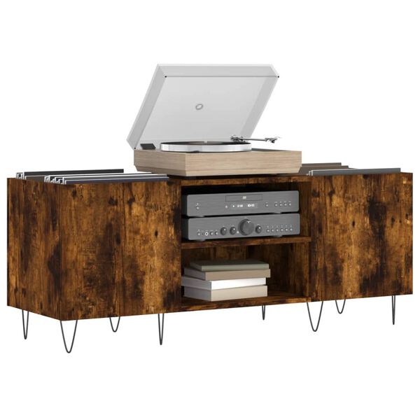 vidaXL Mueble discos madera contrachapada roble ahumado 121x38x48 cm