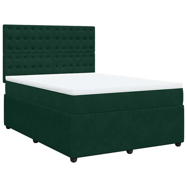 vidaXL Cama box spring con colch&oacute;n terciopelo verde oscuro 160x200 cm