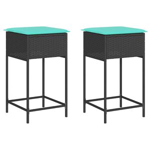 vidaXL Taburetes de jard&iacute;n con cojines, 2 unidades, polirat&aacute;n negro
