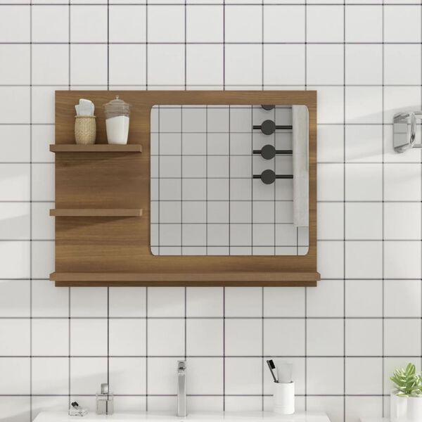vidaXL Espejo de ba&ntilde;o madera contrachapada marr&oacute;n roble 60x10,5x45 cm