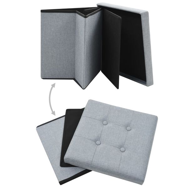 vidaXL Taburetes almacenaje plegables 2 uds lino sint&eacute;tico gris claro