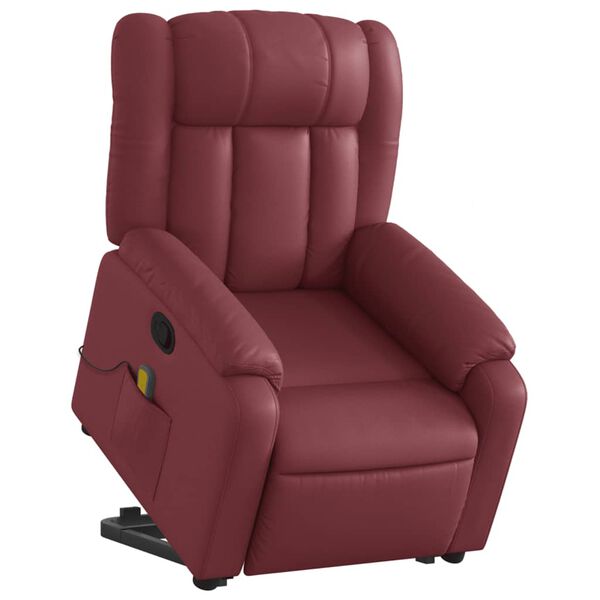 vidaXL Sill&oacute;n reclinable de masaje de pie cuero artificial rojo tinto