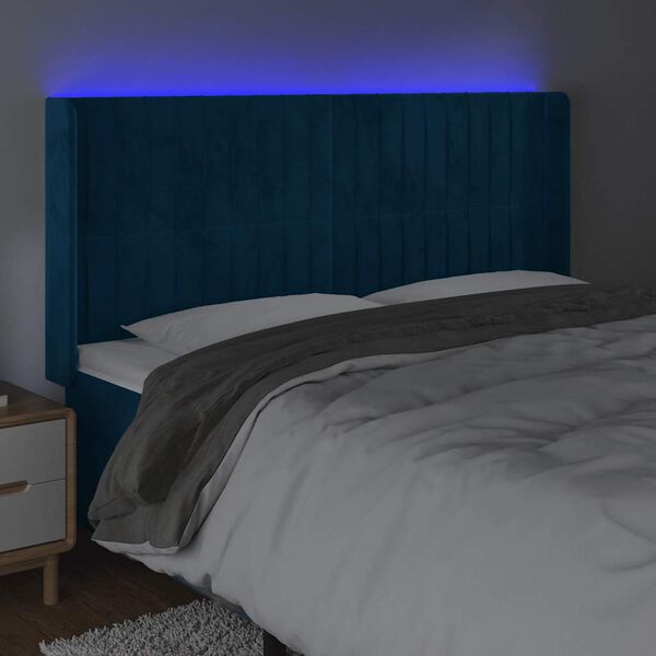 vidaXL Cabecero con LED de terciopelo azul oscuro 163x16x118/128 cm