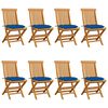 vidaXL Sillas plegables 8 unidades teca maciza con cojines azules