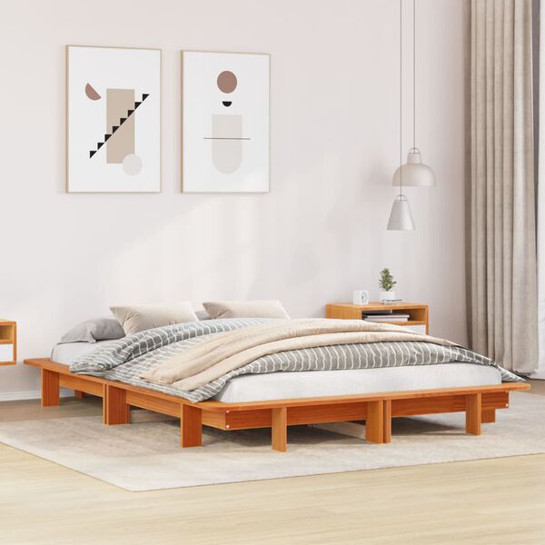 vidaXL Cama sin colch&oacute;n madera maciza de pino marr&oacute;n cera 120x200 cm