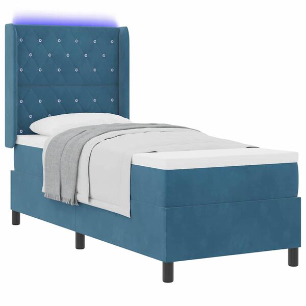 vidaXL Cama tipo Box Spring con colch&oacute;n Azul 80 x 200 cm Terciopelo