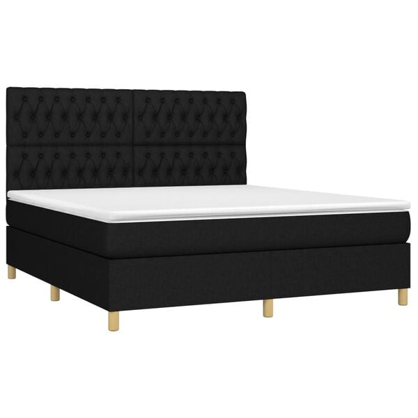 vidaXL Cama box spring con colch&oacute;n tela negro 180x200 cm