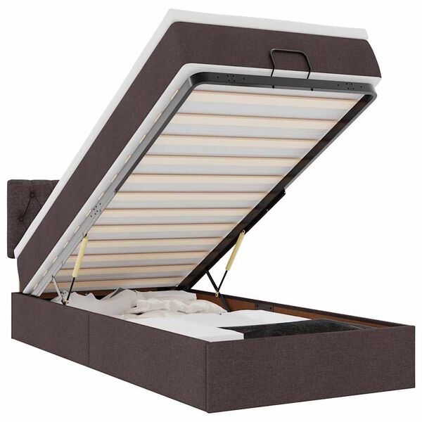 vidaXL Cama otomana con colch&oacute;n y LED tela marr&oacute;n oscuro 90x200 cm