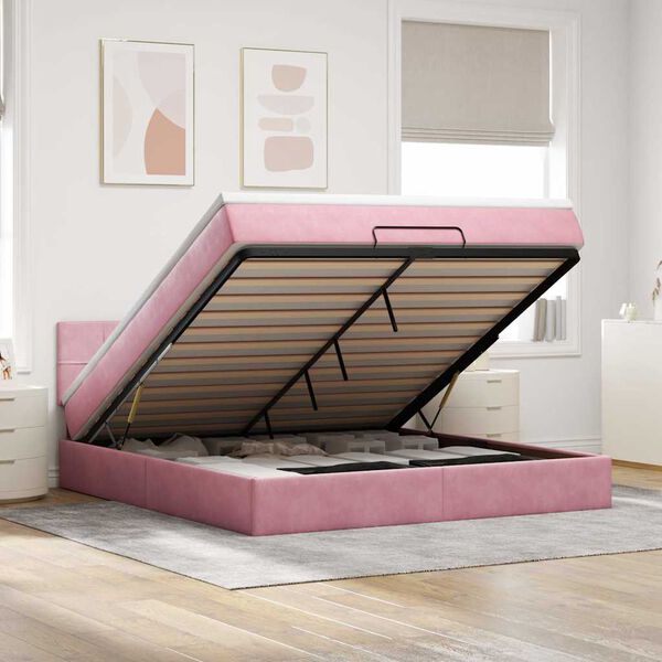 vidaXL Estructura cama otomana con colch&oacute;n terciopelo rosa 180x200 cm
