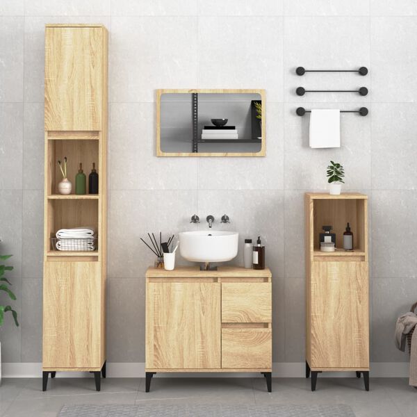 vidaXL Set de muebles de ba&ntilde;o 3 pzas madera contrachapada roble sonoma