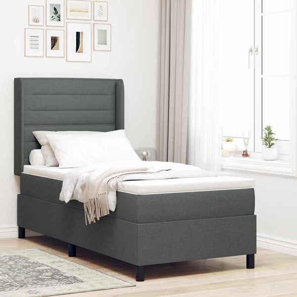 vidaXL Cama tipo Box Spring con colch&oacute;n Gris oscuro 90 x 190 cm tela